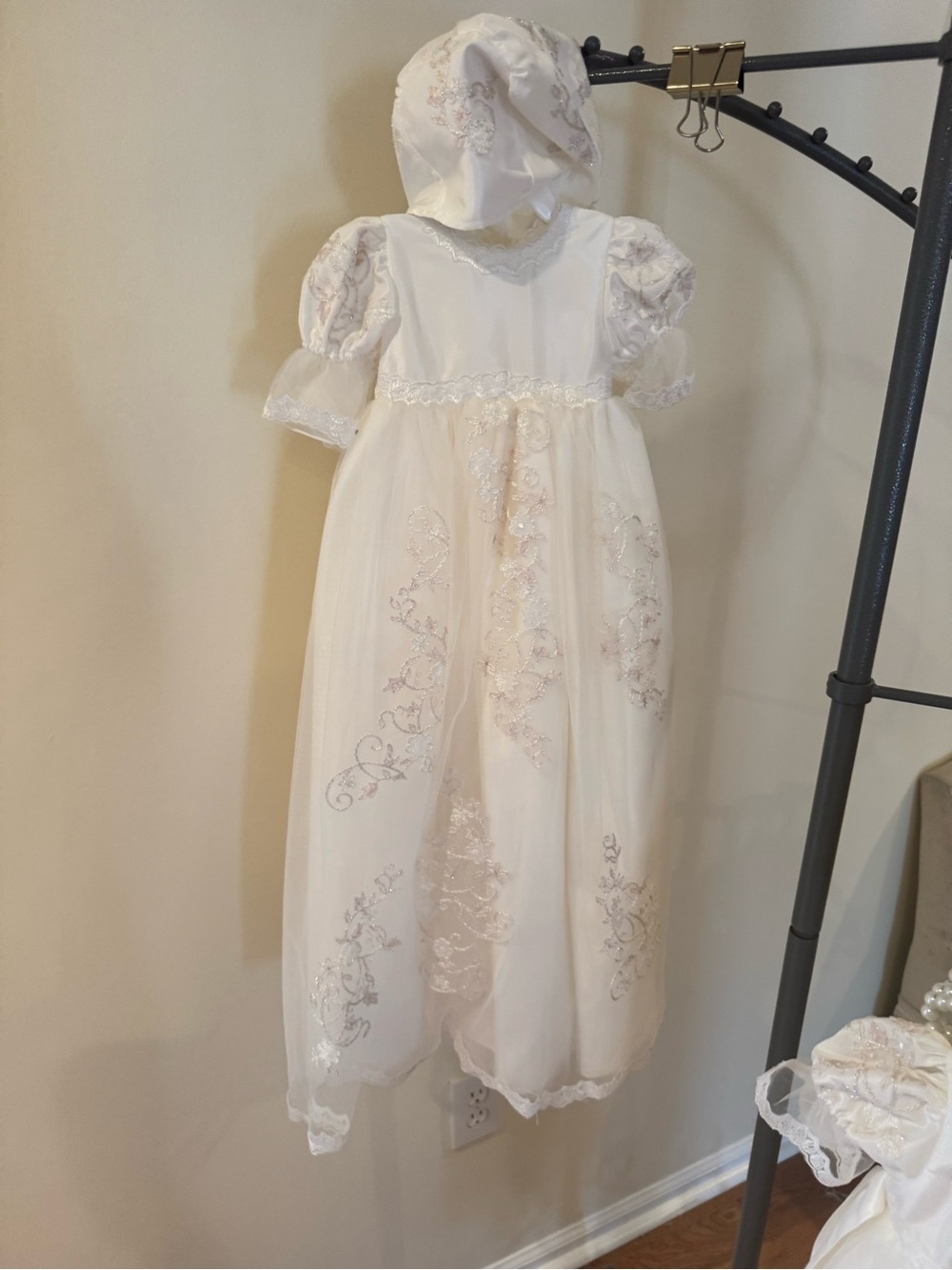 Girls White Embroidered Christening Gown with Hood